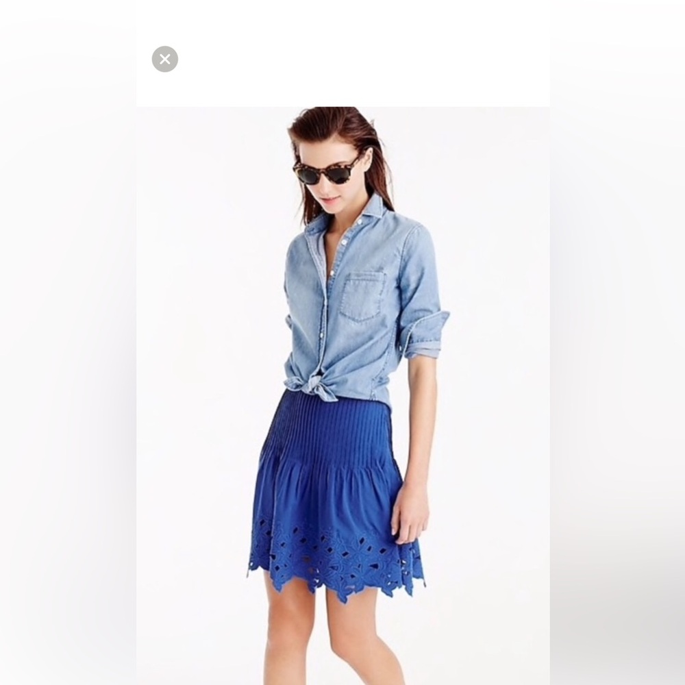 J. Crew Blue Skater Mini Skirt with Pleated Cut Out Design